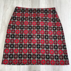 Talbots Wool Blend Pencil Skirt Red Gray Black Lined Warm Short Academia Preppy